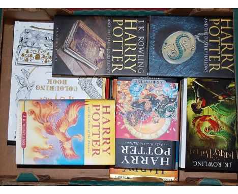 A box of miscellaneous hardback books, mainly being J.K. Rowling's Harry Potter volumes