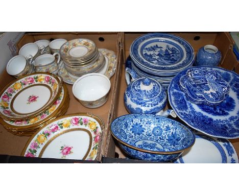 Two boxes of miscellaneous 19th century and later tea and dinner wares to include Copeland Spode Italian pattern bullet shape