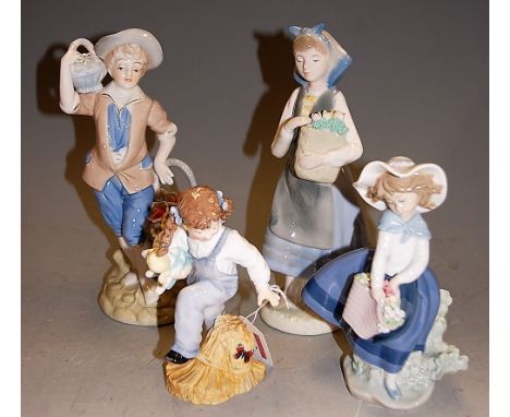 A Royal Worcester figurine 'Katie's Day Playtime', h.15cm; together with a Lladro figure of a flower girl, printed mark verso