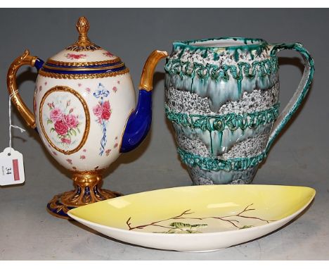 A House of Fabergé 'The Fabergé Egg Imperial' teapot and cover, h.24cm; together with a modern Italian pottery jug; and a Car