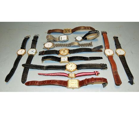A gents Bulton steel cased anti-magnetic wrist watch having enamel dial with Arabic numerals and a brown leather strap, toget