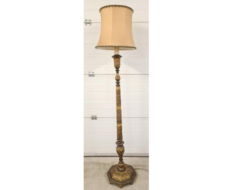 A vintage mid century Indian Suffering Moses, Kashmir, polychrome painted standard lamp. With octagonal shaped base, painted 