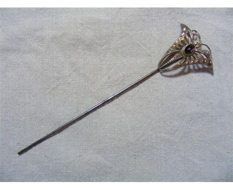 A pretty Art Nouveau-style hallmarked Stick Pin, formed as a Butterfly, Chester Hallmark for Charles Horner.