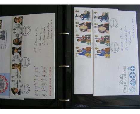 Album cont collection approx 49 various First Day Covers, mostly 1980s.