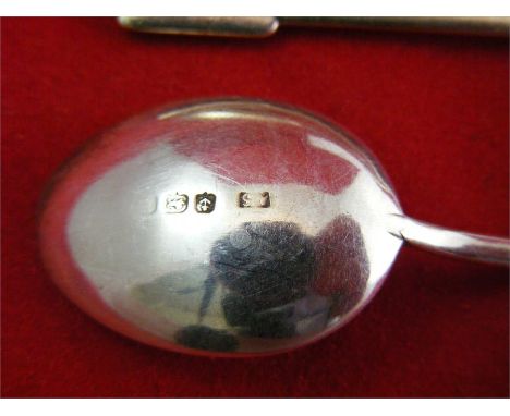 Four Victorian guilloche-enamel trimmed silver Coffee Spoons, each approx 9.5cm and hallmarked for Birmingham 1856.