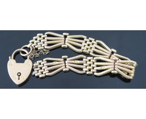 A 9ct Rose Gold Gate Bracelet and Padlock , 19.8g total, (A/F)