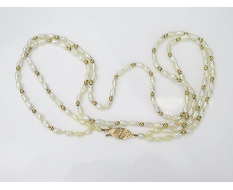 Pearl and 9ct Hallmarked Gold Mounted Necklace, 14.8g 