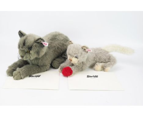 Steiff Cat Limited Edition Pair - (1) British Blue "Minou" 35cm with certificate 656675 (00099), (2) Kitty Cat with wind-up m