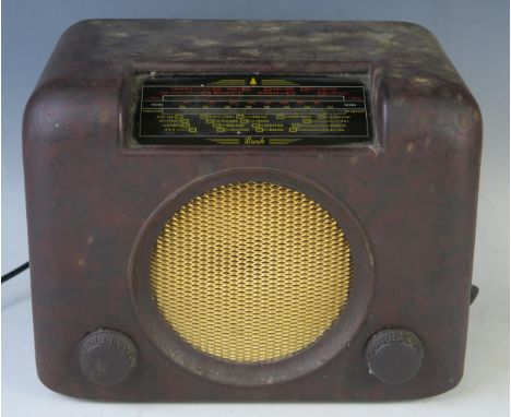 A mid 20th Century, Vintage Brown Bakelite Bush Radio, and cable. 