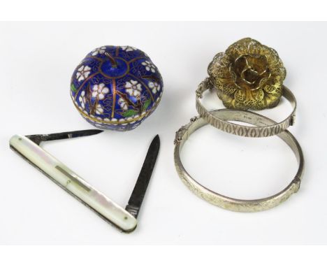 A Silver Bangle, Birmingham 1963, together with another silver bangle Birmingham 1968, B Ltd, a silver filigree brooch, a ste