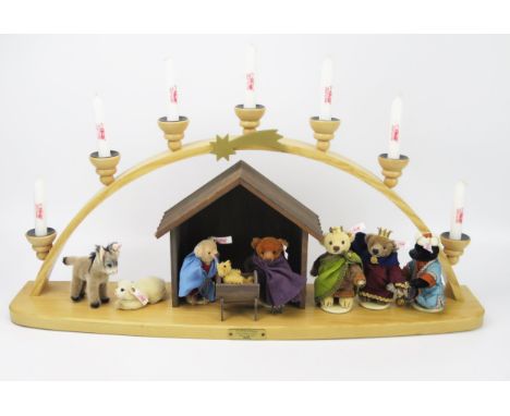 Steiff Christmas Schwibbogen Nativity Scene Candle Holder with The Baby Jesus, Mary, Joseph, The Three Kings, Lamb and Donkey