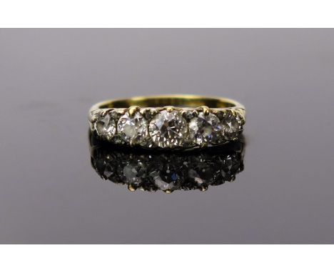 Old Cut Diamond Five Stone Ring in an unmarked high carat gold setting, 18.5mm head, size M, 3.2g 