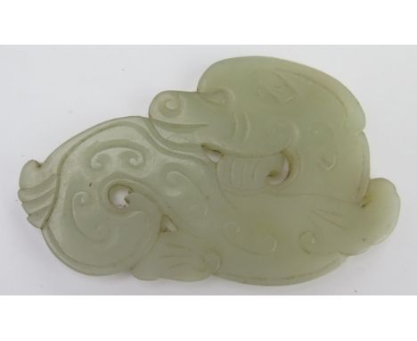 Chinese Pale Green Grey Jade of a mythical beast, 8x5.3cm. 