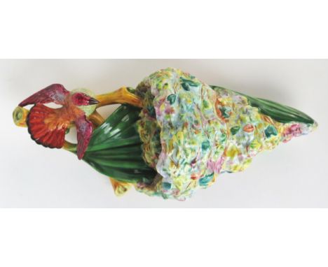 Late 19th Century Royal Worcester Majolica Wall Pocket, of a bird above her nest, impressed mark and registration mark, 31cm 
