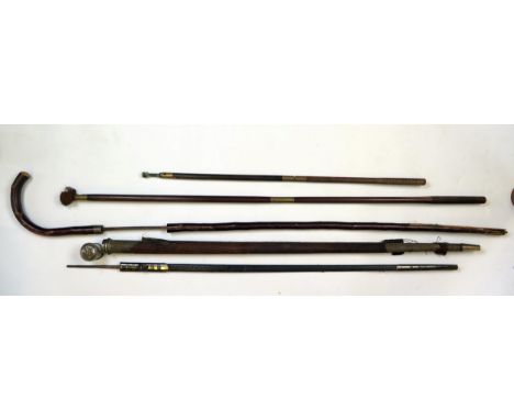 A 19th century sword stick, 70cm blued steel blade, together with a Masonic sword blade by Toye &amp; Co, London, with etched