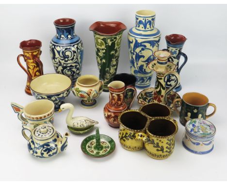 A collection of Aller Vale and other pottery items, including, vases, candlestick, bowls and jugs. 