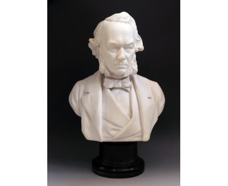 A large Parian portrait bust of Richard Colden, on a ebonised wooden base, originally modelled by Edward Albert Wyon, Adam an