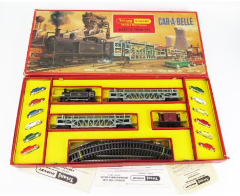 Triang Hornby OO Gauge RS62 Car-A-Belle Train Set with card tray and inserts, Class 3F Jinty Tank Loco and Minix Morris 1100 