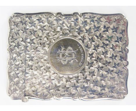 Victorian Silver Card Case with chased ivy leaf decoration and MS monogram 27th FEB 1893, Birmingham 1892, Frederick Marson, 