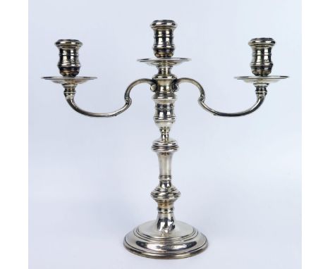 Modern London Loaded Silver Three Branch Candelabra, 30cm tall, base twisted 