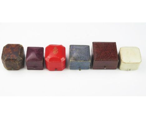 A Collection Six of Mid 20th Century Ring/ Jewellery Boxes, to include a red leather 1937 Coronation box for Leonard W Jones,