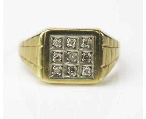 A 9ct Gold Gentleman's Signet Ring, with white stone checker board, hallmark indistinct, ring size Q.75, 3.9g