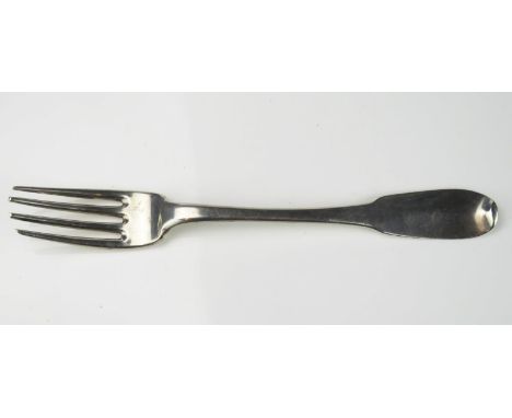 A late 18th/early 19th century continental silver table fork, stamped marks, 19cm long, 58gms,  1.87ozs 