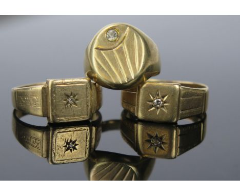 A 20th Century 9ct Gold and Diamond Signet Ring, ring size approximately S, together with another similar ring size R, 11.1g 