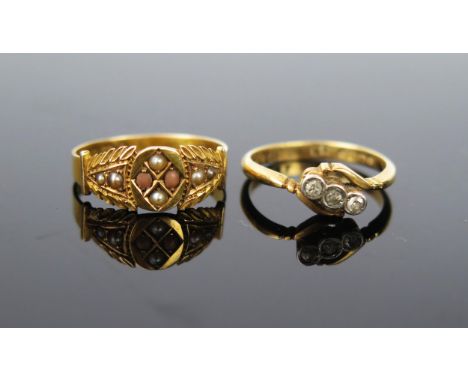 An early Victorian 15ct gold and untested split seed pearl ring, Birmingham 1834, size N, 2.11g,&nbsp; together with a 18ct g