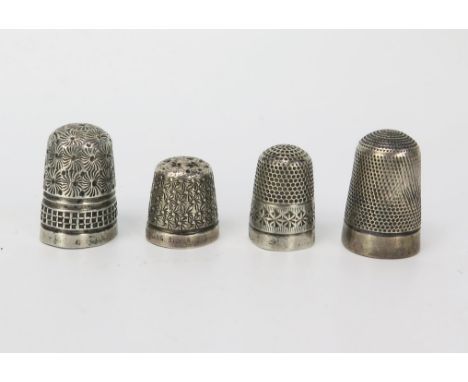 Three silver thimbles, various makers and dates, total weight of silver 13gms, 0.43ozs 