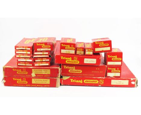 Collection of Boxed Triang Railways OO Gauge Accessories and Track including R45 Turntable, x2 R260 Girder Bridge Sets, R81 S