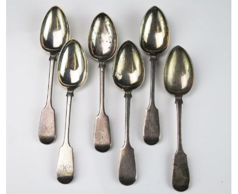 A set of six Victorian provincial silver teaspoons, maker John Stone, Exeter, 1850,  initialled, 97gms, 3.13ozs 