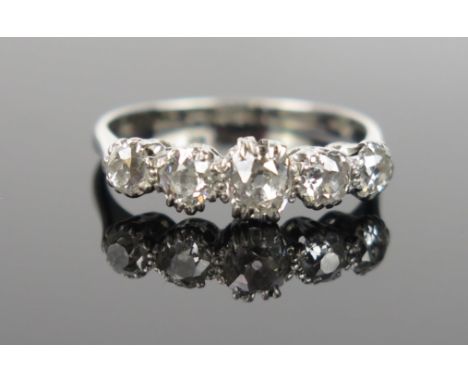 A Diamond and 18ct White Gold Five Stone Ring, center stone EDW .5ct, size O.5, 3.2g