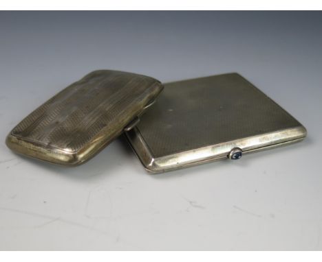 A George V silver cigarette case, maker Joseph Gloster Ltd, Birmingham, 1914, of rectangular outline, 8cm wide, together with