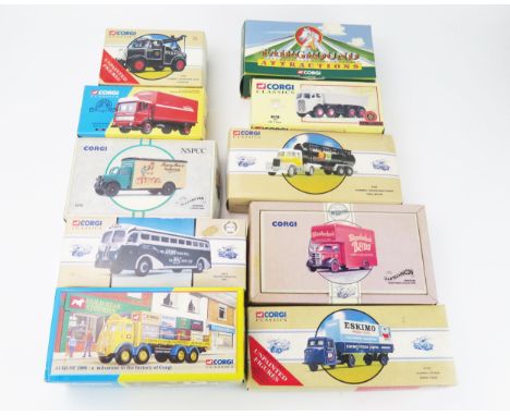 Corgi Classics Group of 9 and CC20303 Garrett Showmans Tractor 