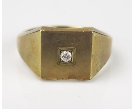 A 9ct Gold Gentleman's Signet Ring, with small diamond inset, Birmingham hallmark, ring size U.5, 10.9g