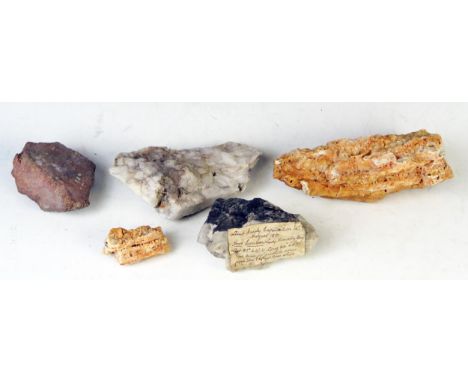 Polar Exploration: The Lady Franklin Bay Expedition of 1881–1884, a group of five minerals, one bearing a label that reads 'L