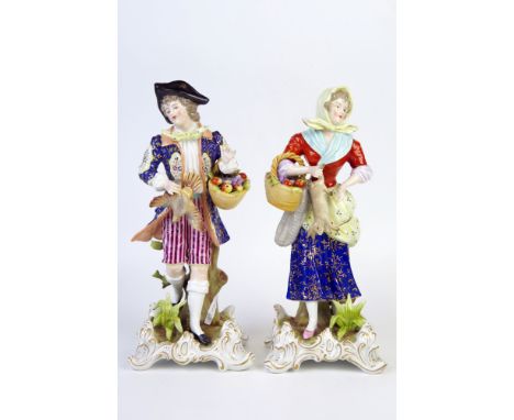 Late 19th Century Sitzendorf Rococo Revival Figure of a The Poacher and The Game Seller, 23cm high,(2).