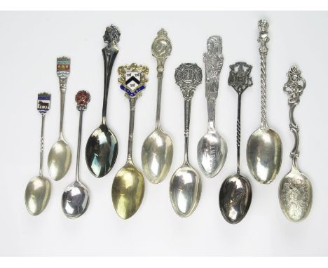 A collection of English and continental silver commemorative  and souvenir spoons, various makers and dates, total weight of 