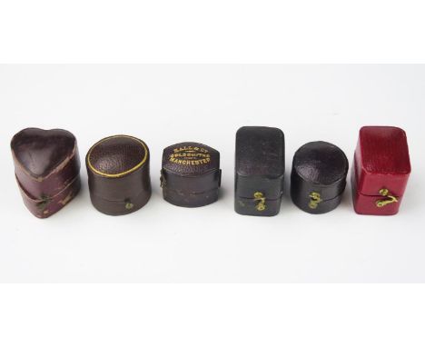 A Collection Six of Antique and Mid 20th Century Ring/ Jewellery Boxes, one heart shaped, two circular, two rectangular and o