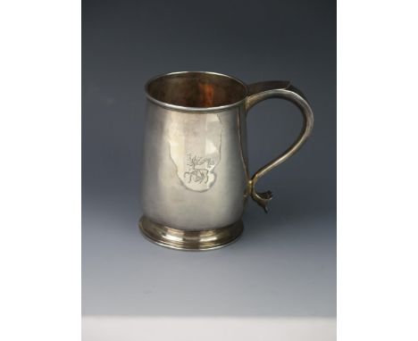 A Provincial silver pint mug, maker JS possibly James Strang, Exeter, unknown date, DE MENDOZA crested, of plain cylindrical 