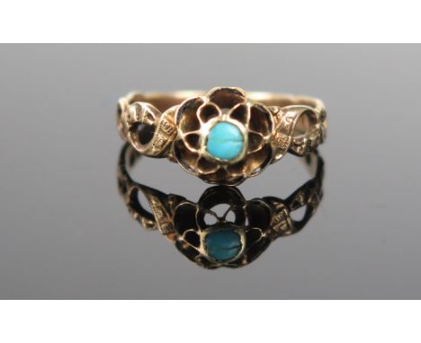 An Antique Gold and Turquoise Ring, unmarked gold, size K, 1.5g