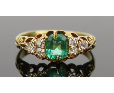 Green Paste and Old Cut Diamond Ring in a high carat gold setting (marks rubbed), size E.75, 2.7g