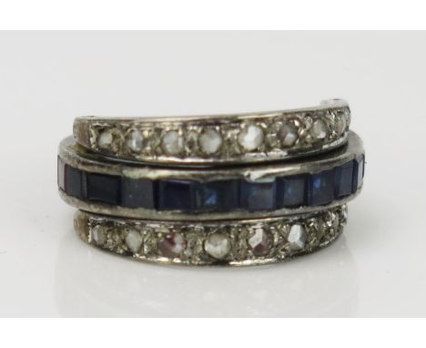 Art Deco Sapphire, Red Stone and Diamond Swivel Eternity Ring, the channel set sapphire and spinel? with hinged rose cut diam