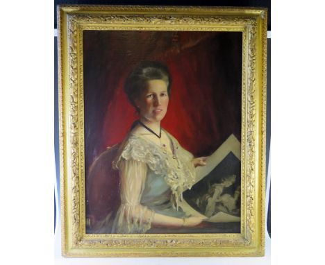 Formal Half Length Portrait of a Lady, oil on canvas, 113x93cm in a heavy gilt gesso frame 