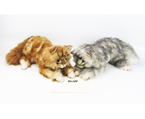 Steiff Lizzy and Mizzy Maine Coon Cats Mohair 038662 (02509), 036613 (00249), one with certificate, 36cm 