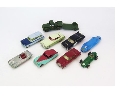 Group of 1950's/60's Dinky Corgi and Timpo Toys including Dinky 153 Proteus Campbell Bluebird, 157 Jaguar, Dodge Royal Sedan,