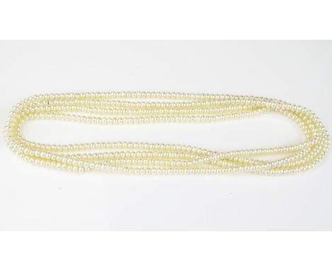 A Long Pearl Necklace, untested, 4mm approximately, 160cm long. 