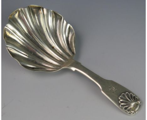 A William IV silver Fiddle and shell pattern caddy spoon, maker john Walton, Newcastle 1831, initialled, with shell-shaped bo
