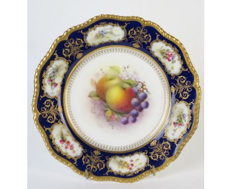 Royal Worcester Cabinet Plate of shaped circular form, decorated with apples and grapes, signed G.H.Cole, puce mark 1912, tog